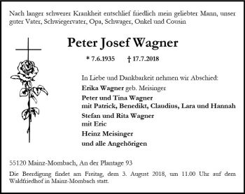 Traueranzeige von Peter Josef Wagner von vrm-trauer