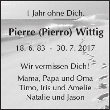 Traueranzeige von Pierre Pierro Wittig von  Kreisanzeiger