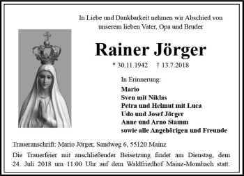 Traueranzeige von Rainer Jörger von vrm-trauer
