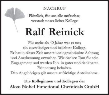 Traueranzeige von Ralf Reinick von vrm-trauer