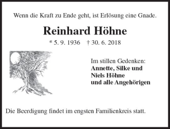 Traueranzeige von Reinhard Höhne von vrm-trauer