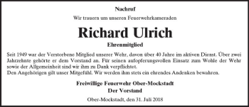 Traueranzeige von Richard Ulrich von  Kreisanzeiger