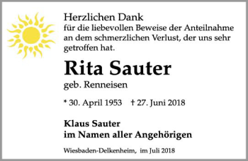 Traueranzeige von Rita Sauter von vrm-trauer