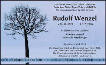 Traueranzeige von Rudolf Wenzel von  Kreisanzeiger