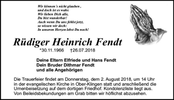 Traueranzeige von Rüdiger Heinrich Fendt von vrm-trauer
