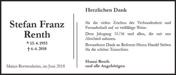 Traueranzeige von Stefan Franz Renth von vrm-trauer