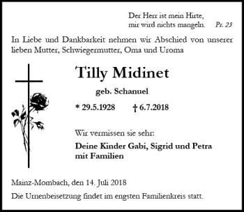 Traueranzeige von Tilly Midinet von vrm-trauer