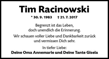 Traueranzeige von Tim Racinowski von vrm-trauer