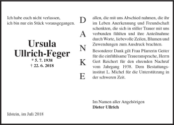 Traueranzeige von Ursula Ullrich-Feger von vrm-trauer