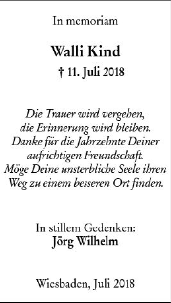 Traueranzeige von Walli Kind von vrm-trauer
