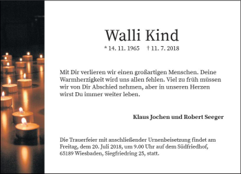 Traueranzeige von Walli Kind von vrm-trauer