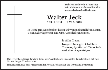 Traueranzeige von Walter Jeck von vrm-trauer