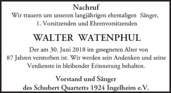 Traueranzeige von Walter Watenphul von vrm-trauer