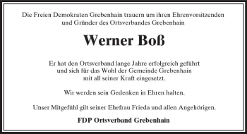 Traueranzeige von Werner Boß von VRM Trauer
