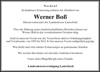 Traueranzeige von Werner Boß von VRM Trauer