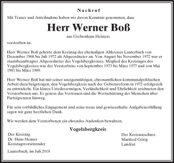 Traueranzeige von Werner Boß von VRM Trauer