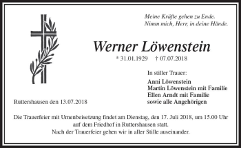 Traueranzeige von Werner Löwenstein von  Gießener Anzeiger