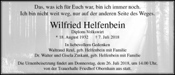 Traueranzeige von Wilfried Helfenbein von  Usinger Anzeiger