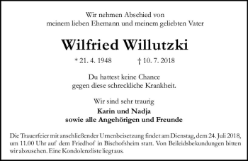 Traueranzeige von Wilfried Willutzki von vrm-trauer