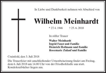 Traueranzeige von Wilhelm Meinhardt von VRM Trauer