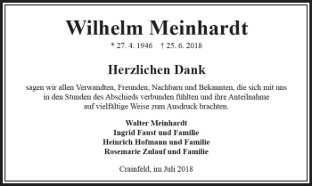 Traueranzeige von Wilhelm Meinhardt von VRM Trauer