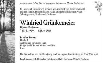 Traueranzeige von Winfried Grun kerneier von vrm-trauer