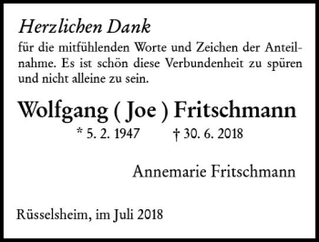 Traueranzeige von Wolfgang  Fritschmann von vrm-trauer
