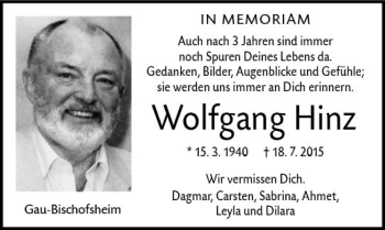 Traueranzeige von Wolfgang Hinz von vrm-trauer