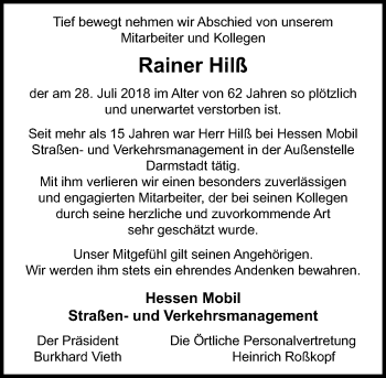 Traueranzeige von Rainer Hilß von vrm-trauer