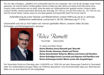 Traueranzeige von Felice Rametti 