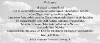 Traueranzeige von Adolf Roßel von vrm-trauer