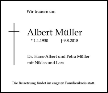 Traueranzeige von Albert Müller von vrm-trauer