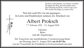 Traueranzeige von Albert Proksch von  Usinger Anzeiger