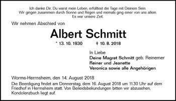 Traueranzeige von Albert Schmitt von vrm-trauer