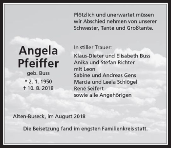 Traueranzeige von Angela Pfeiffer von  Gießener Anzeiger