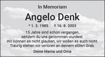 Traueranzeige von Angelo Denk von  Kreisanzeiger