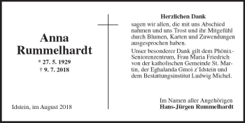 Traueranzeige von Anna Rummelhardt von vrm-trauer