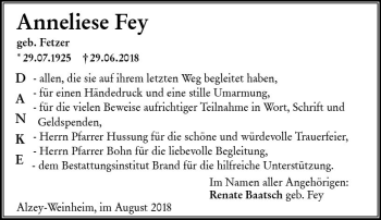 Traueranzeige von Anneliese Fey von vrm-trauer