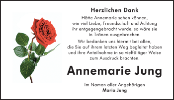 Traueranzeige von Annemarie Jung von vrm-trauer