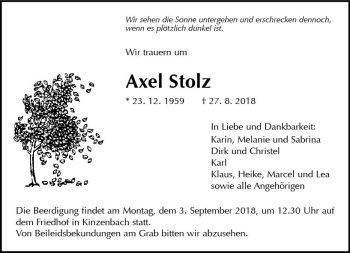 Traueranzeige von Axel Stolz von  Gießener Anzeiger