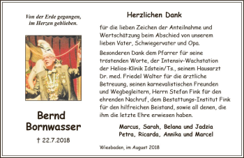 Traueranzeige von Bernd Bornwasser von vrm-trauer
