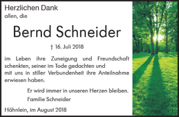 Traueranzeige von Bernd Schneider von vrm-trauer