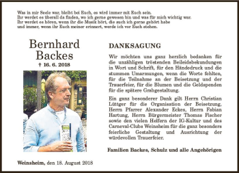 Traueranzeige von Bernhard Backes von vrm-trauer