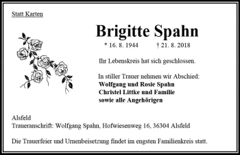 Traueranzeige von Brigitte Spahn von VRM Trauer
