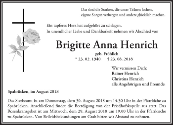 Traueranzeige von Brigitte Anna Henrich von vrm-trauer
