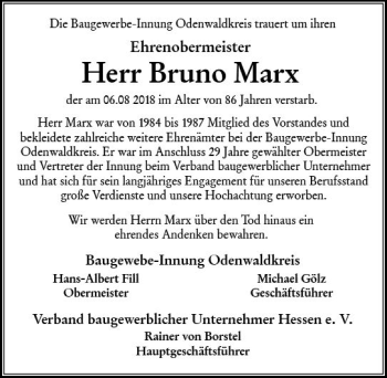 Traueranzeige von Bruno Marx von vrm-trauer