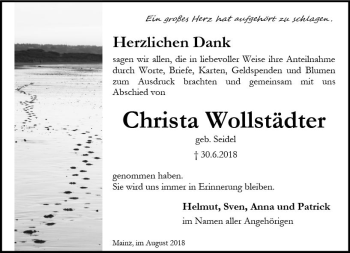 Traueranzeige von Christa Wollstädter von vrm-trauer