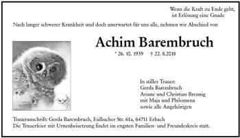 Traueranzeige von Dieter Barembruch von vrm-trauer