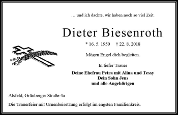Traueranzeige von Dieter Biesenroth von VRM Trauer
