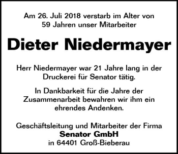 Traueranzeige von Dieter Niedermayer von vrm-trauer
